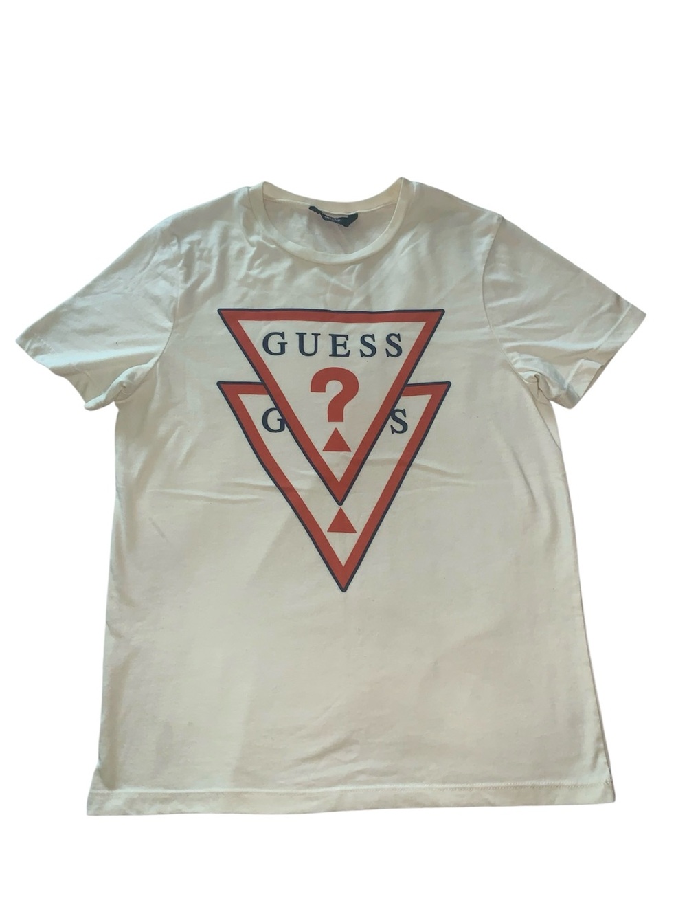 GUESS Men’s White Logo Triangle Graphic T-Shirt